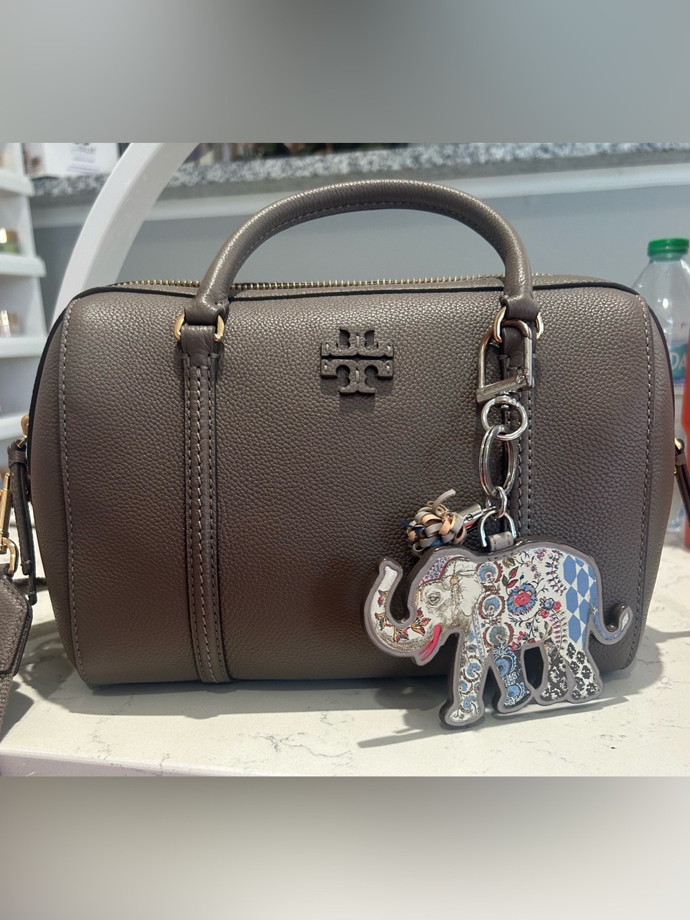 Rare Tory Burch Elephant Bag Charm Keychain Printed Leather Tassel Retired